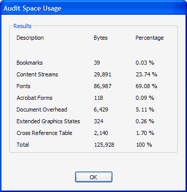 audit space usage. audit space usage dialog acrobat 8
