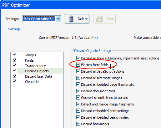 discard object settings dialog. discard object settings dialog acrobat 8